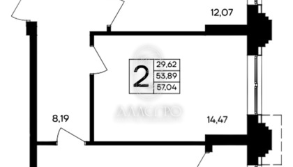 2-к квартира, 57 м², 8/9 эт.