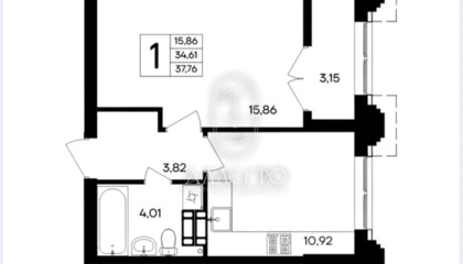 1-к квартира, 37,7 м², 6/9 эт.